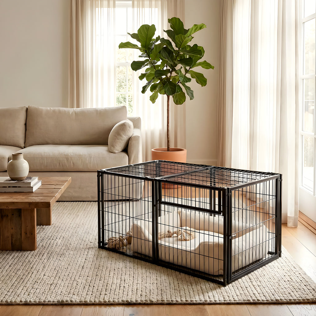 Cage modulable noire porte avant ou côté pour chien