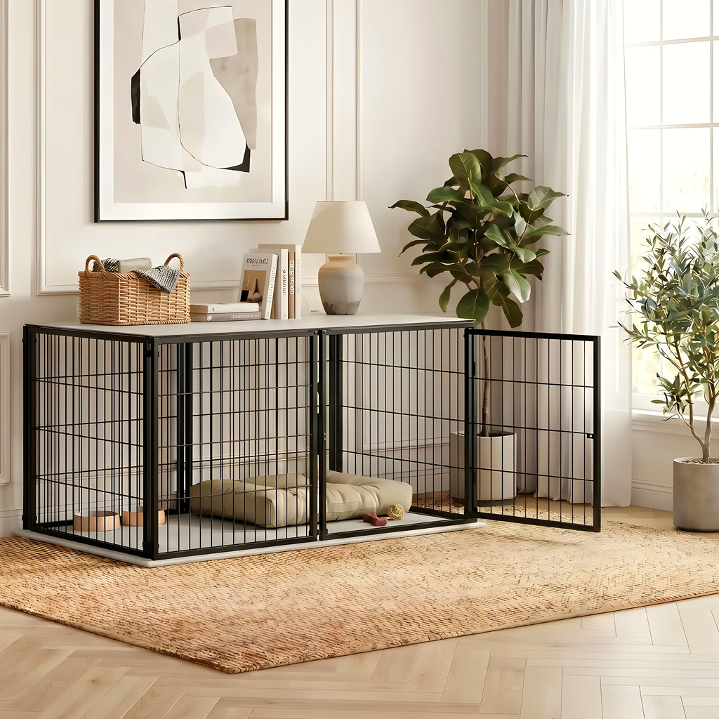Cage modulable noire porte avant ou côté pour chien