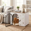 Cage-niche en bois blanc avec 2 gamelles inox