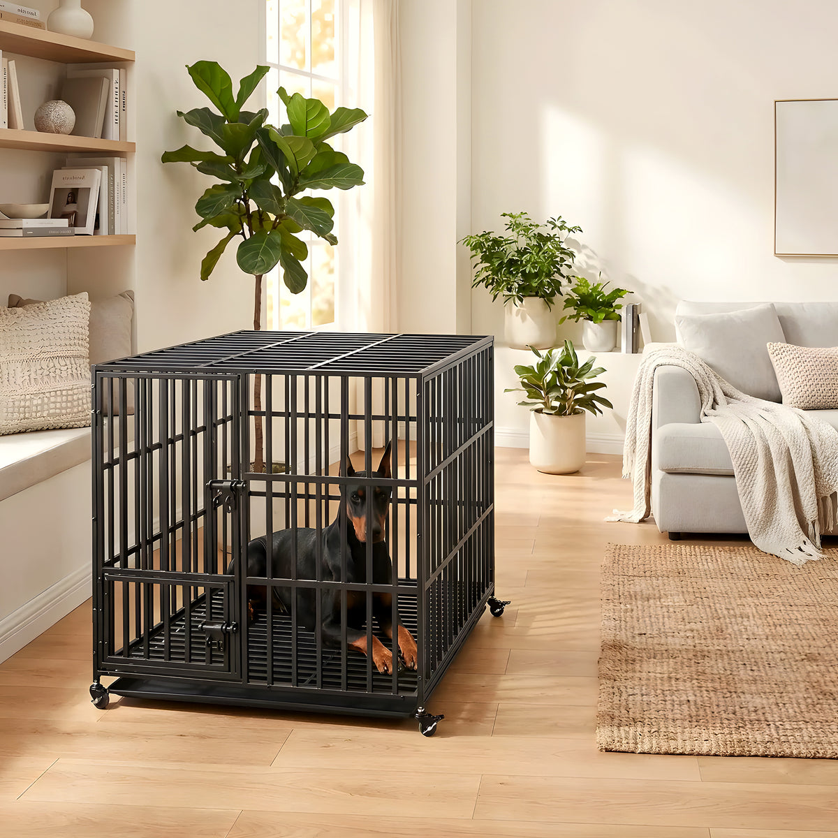 Cage robuste sur roulettes pour chien, 3 tailles