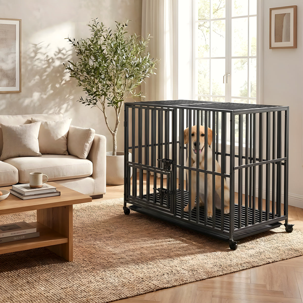 Cage robuste sur roulettes pour chien, 3 tailles