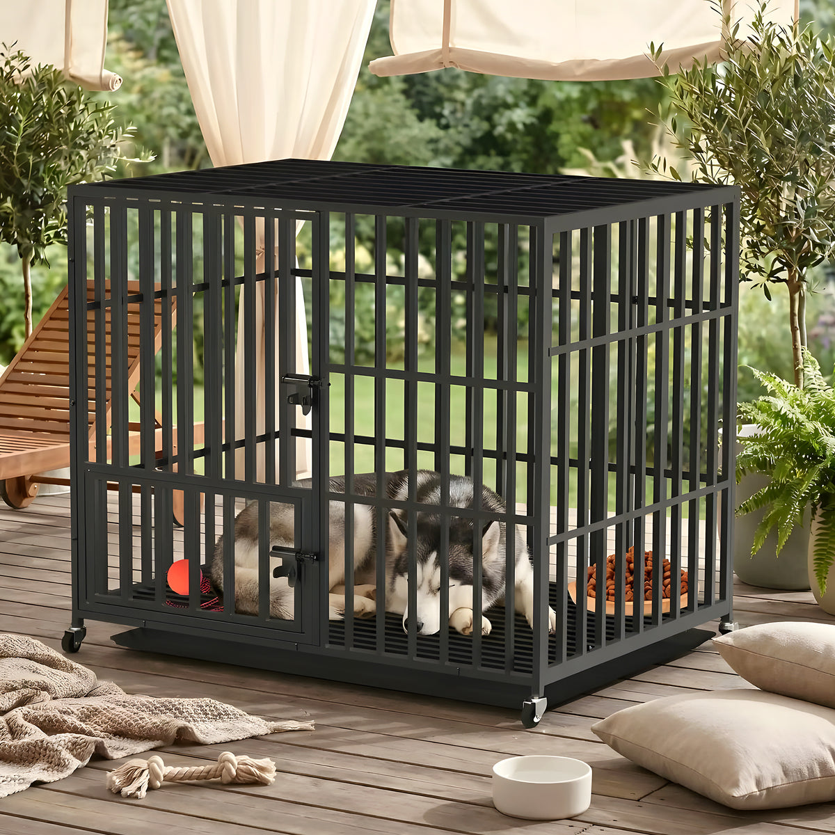 Cage XXL renforcée sur roulettes pour grand chien
