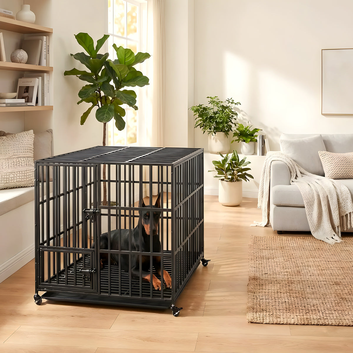Cage XXL renforcée sur roulettes pour grand chien
