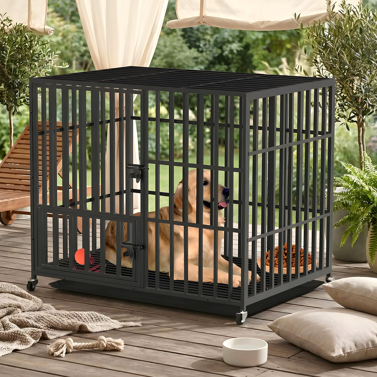 Cage XXL renforcée sur roulettes pour grand chien