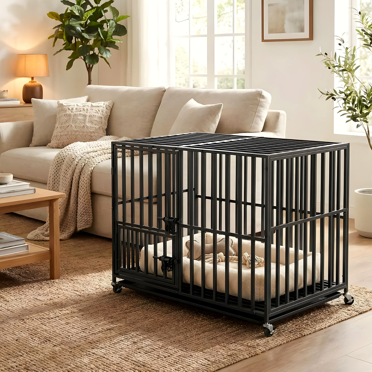 Cage XXL renforcée sur roulettes pour grand chien