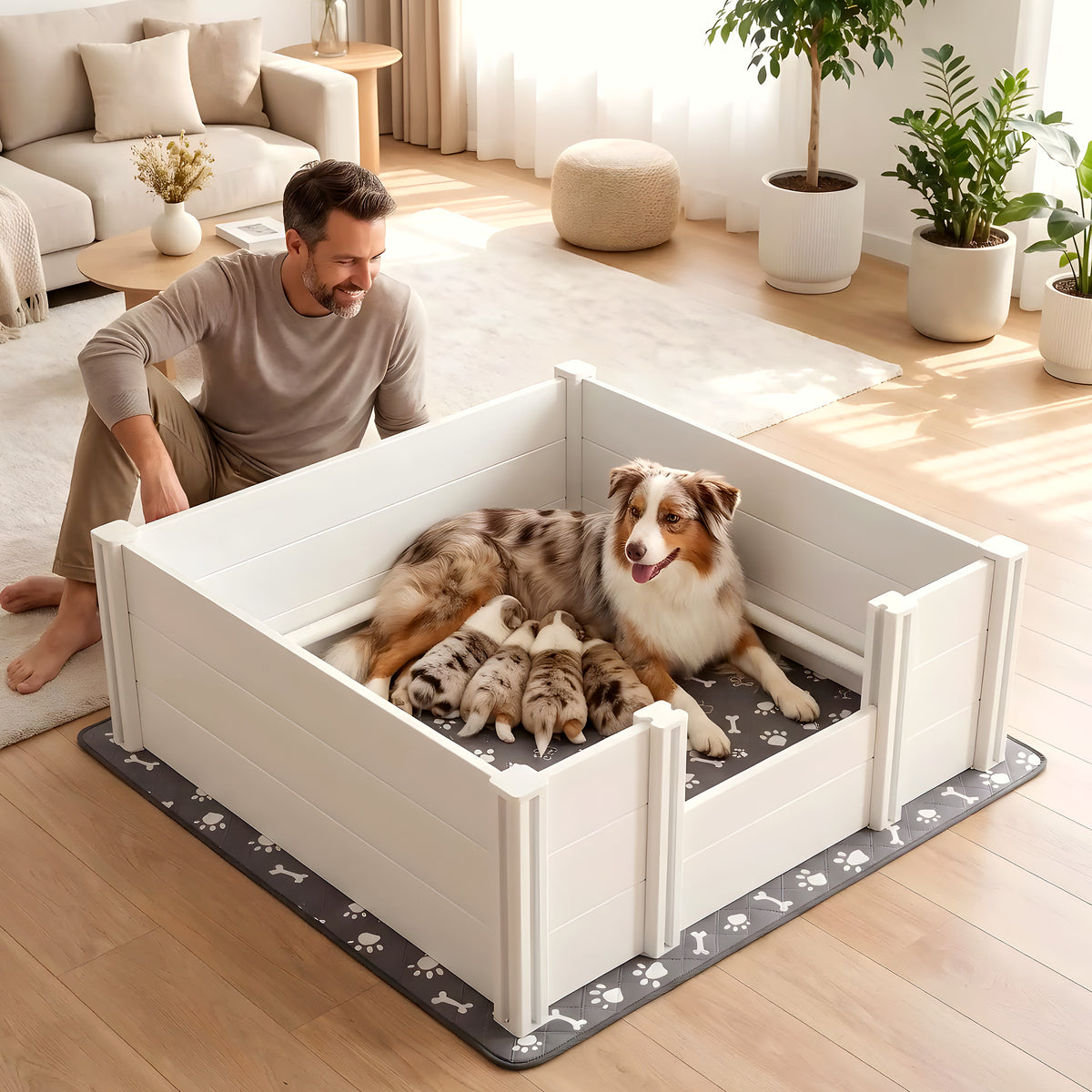 Caisse de mise bas pour chienne avec tapis absorbant