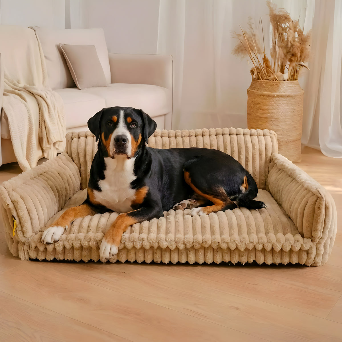 Canapé à mémoire de forme en velours côtelé pour chien, S à XL
