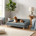 Canapé banquette sur pieds en velours gris pour chien