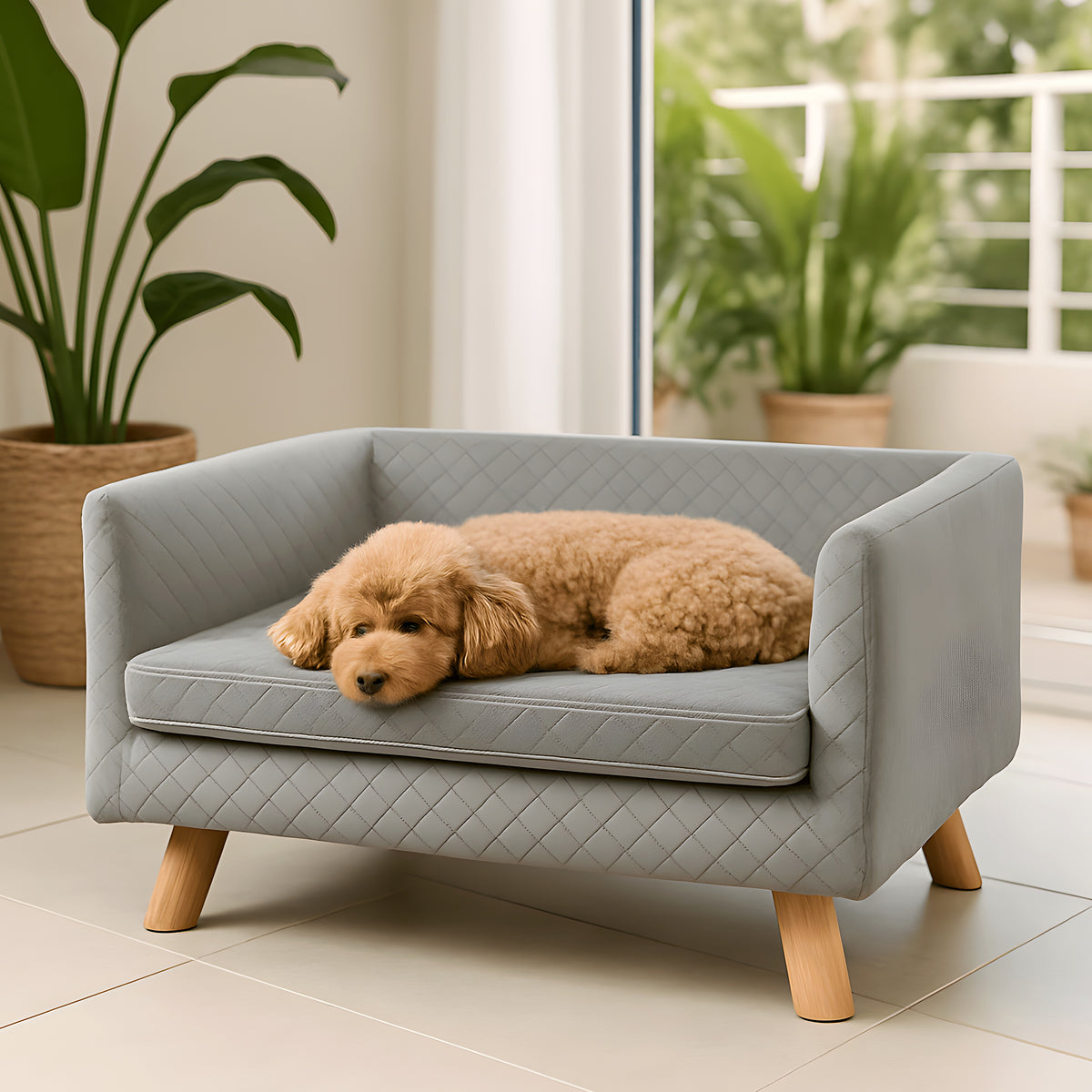Canapé design sur pieds en bouleau massif pour petit chien