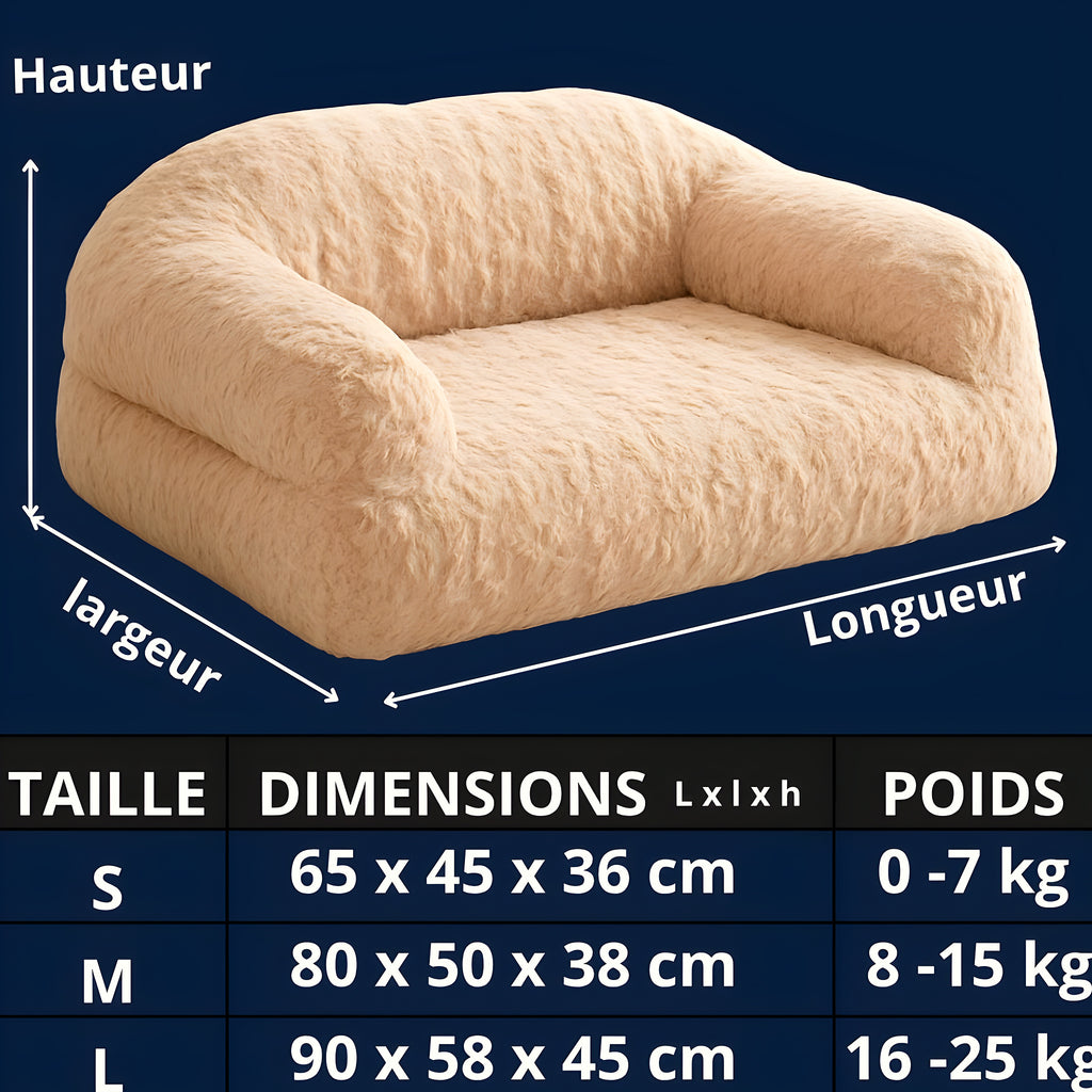 Canapé douillet à traversins latéraux pour chien, 3 tailles