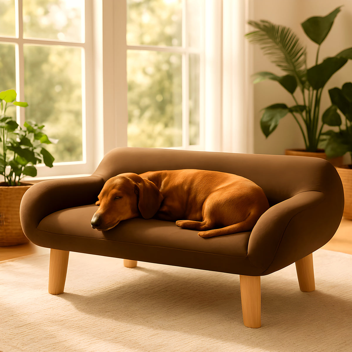 Canapé en bois de pin et eucalyptus pour petit chien