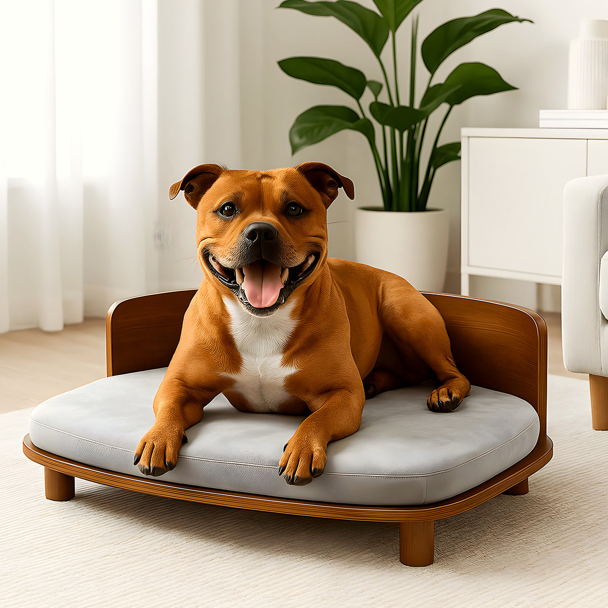 Canapé en bois naturel surélevé imperméable pour chien