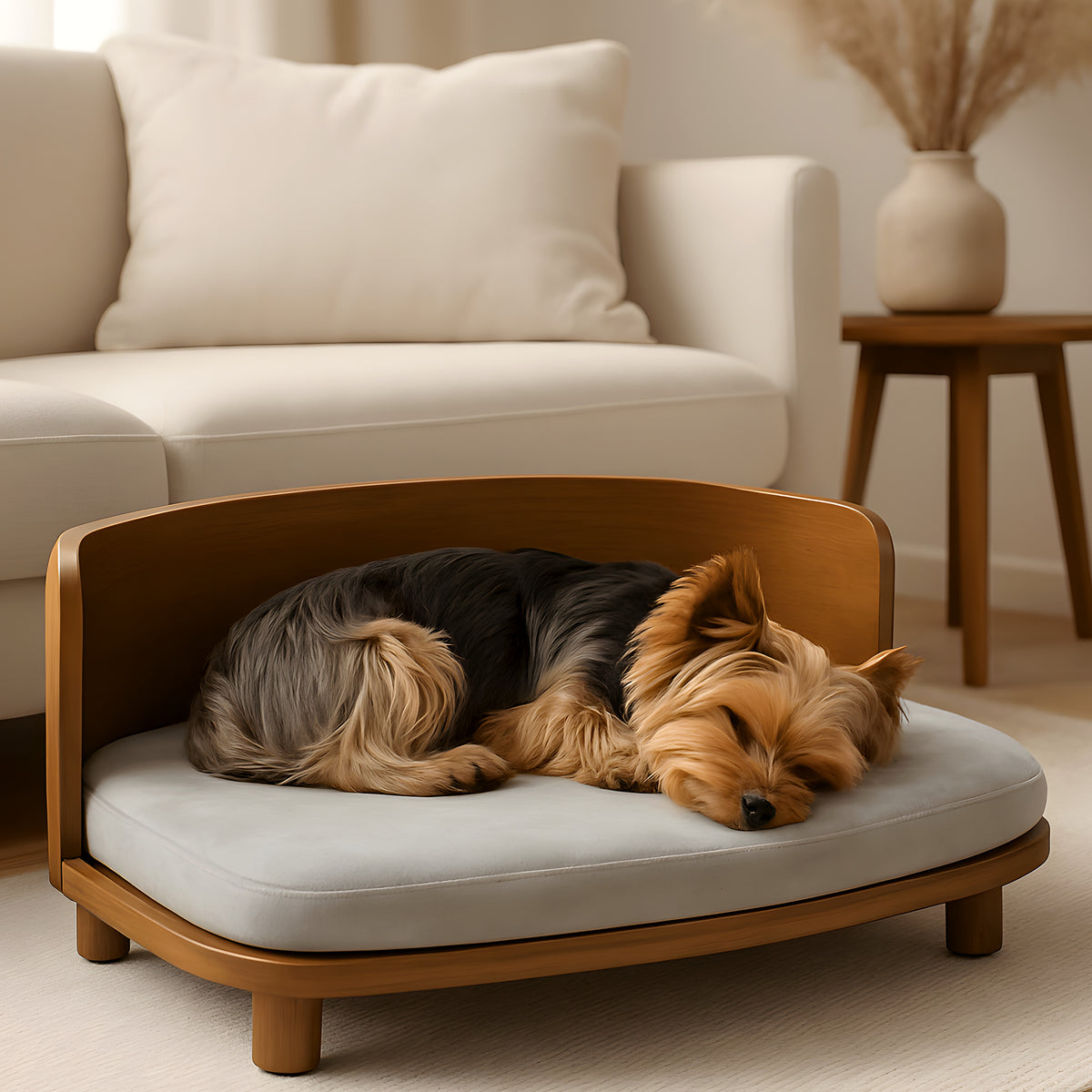 Canapé en bois naturel surélevé imperméable pour chien
