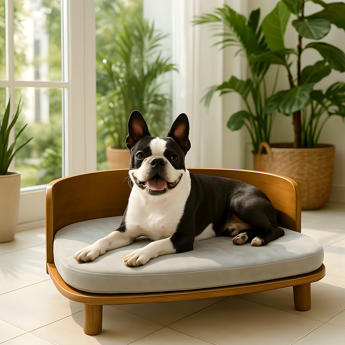 Canapé en bois naturel surélevé imperméable pour chien