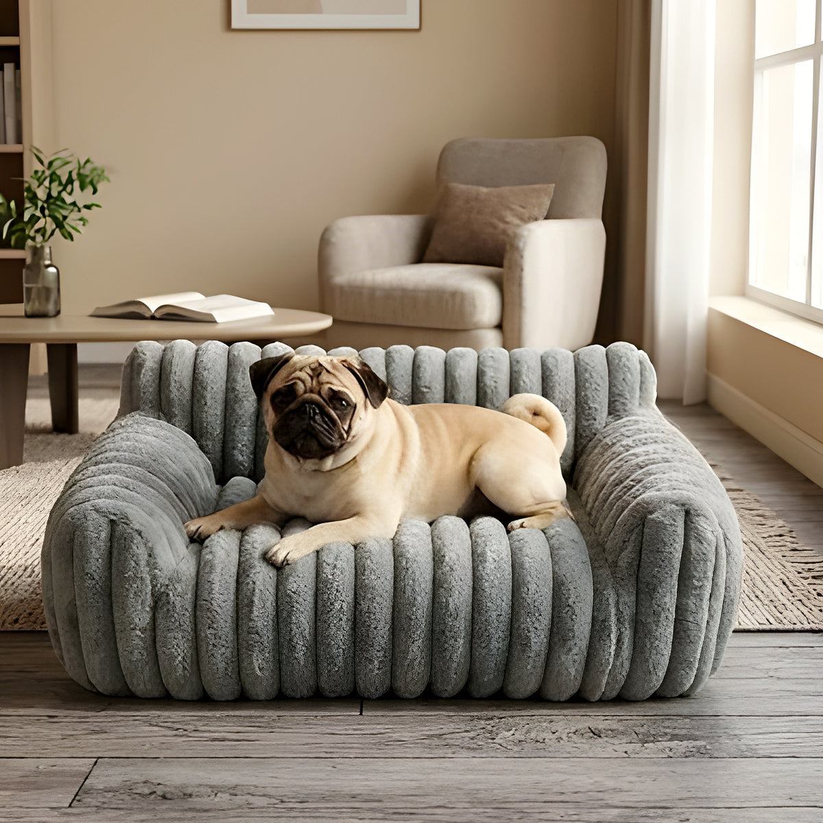Canapé en peluche pour petit chien, gris ou crème