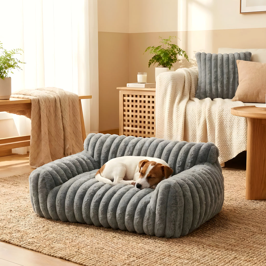 Canapé en peluche pour petit chien, gris ou crème