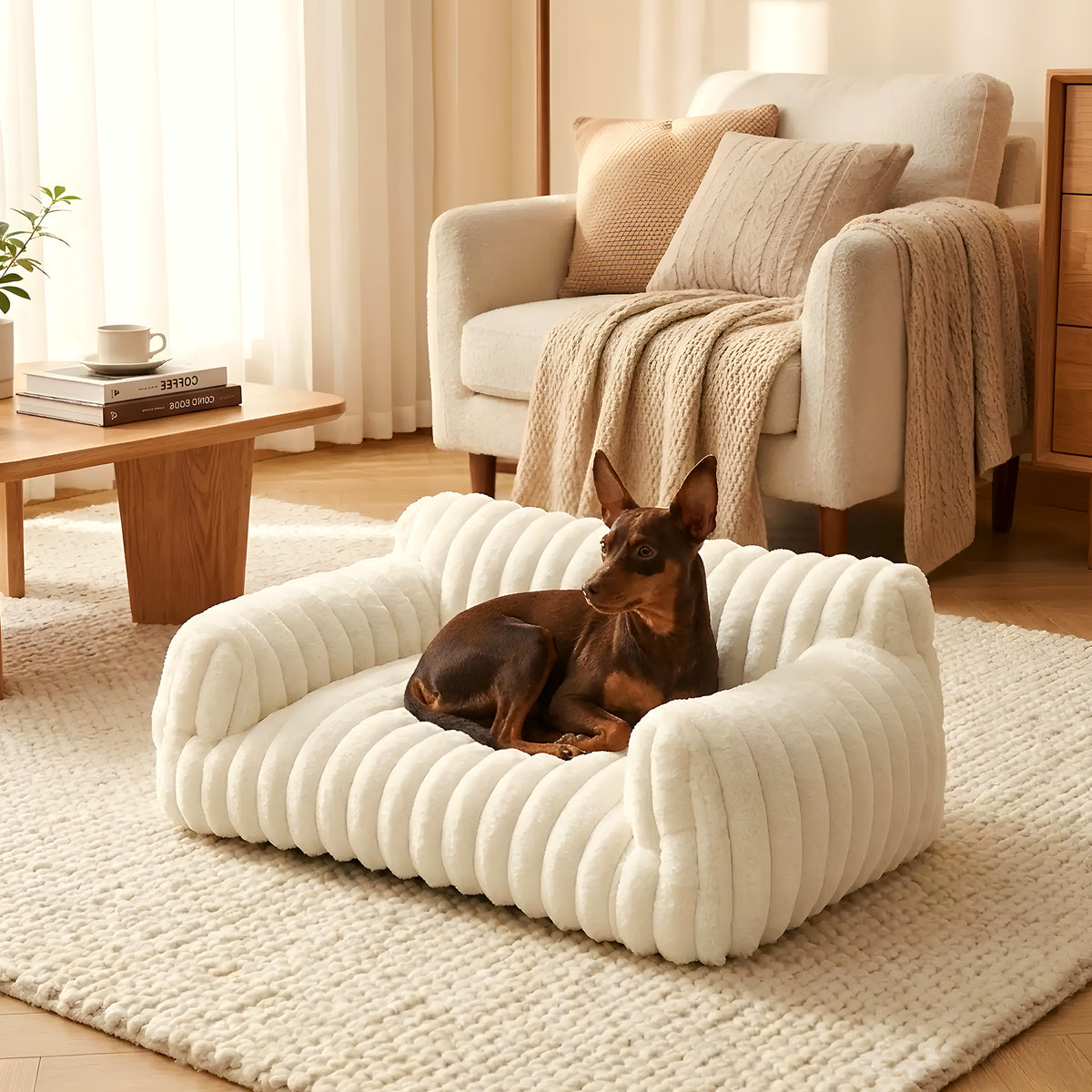 Canapé en peluche pour petit chien, gris ou crème