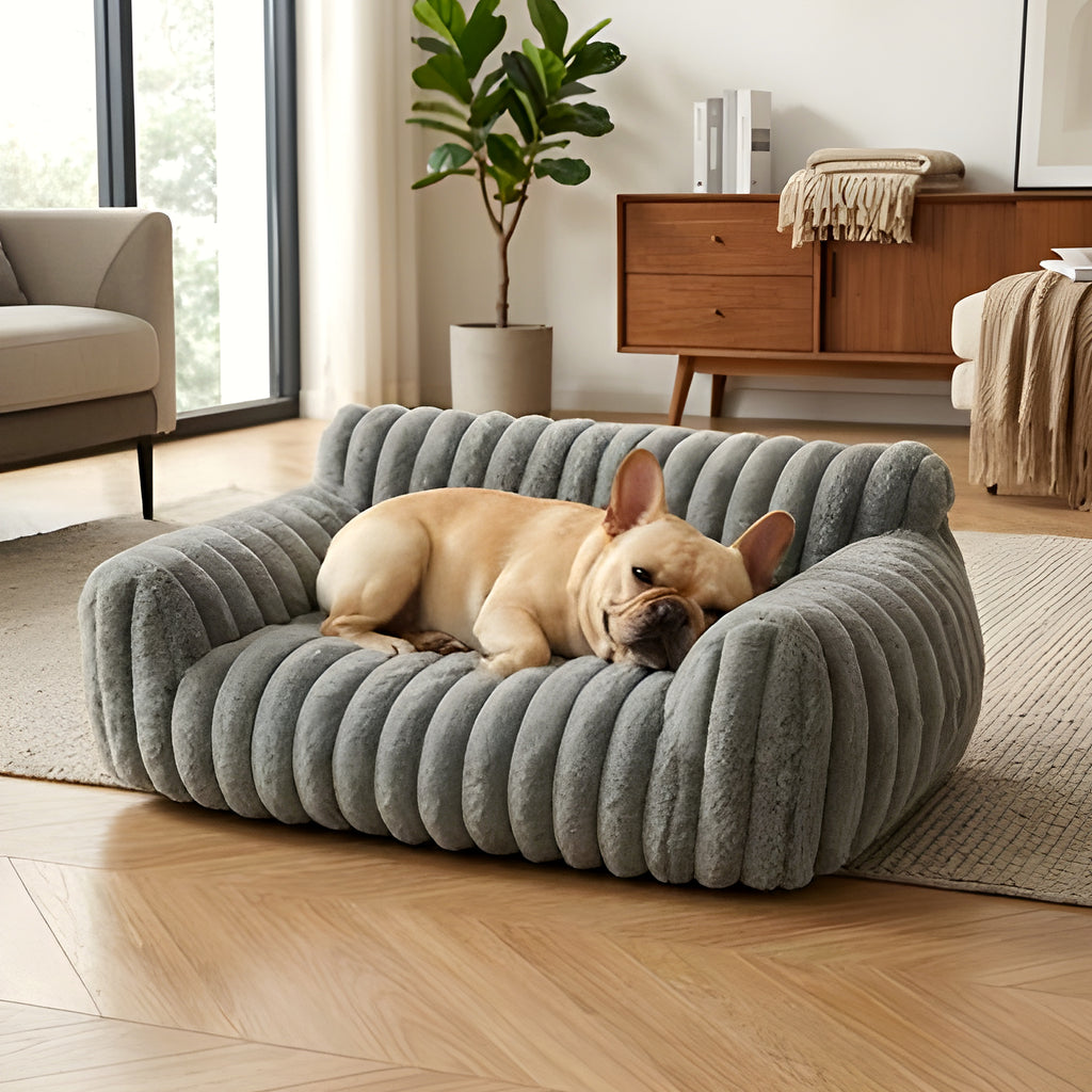 Canapé en peluche pour petit chien, gris ou crème