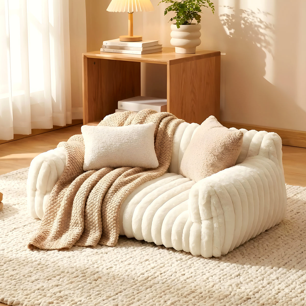 Canapé en peluche pour petit chien, gris ou crème