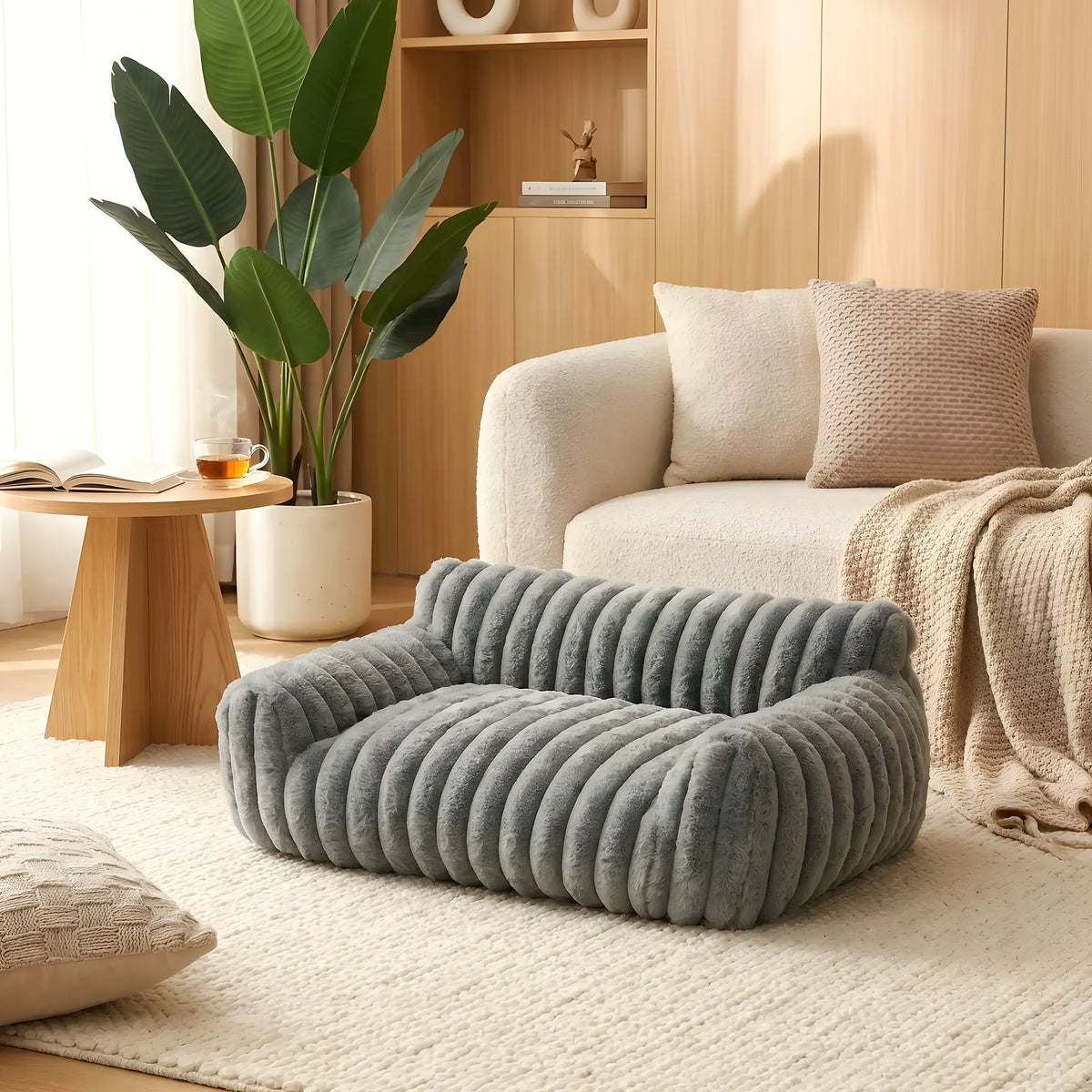 Canapé en peluche pour petit chien, gris ou crème