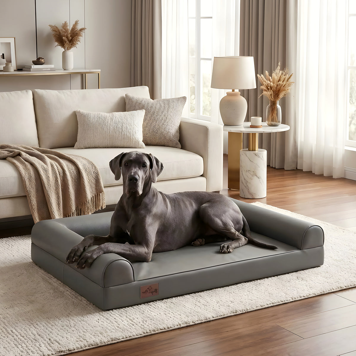 Canapé-lit orthopédique XXL en cuir vegan pour chien