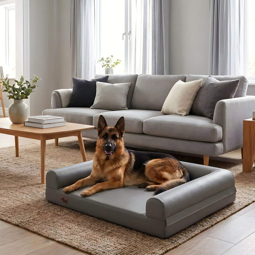 Canapé-lit orthopédique XXL en cuir vegan pour chien