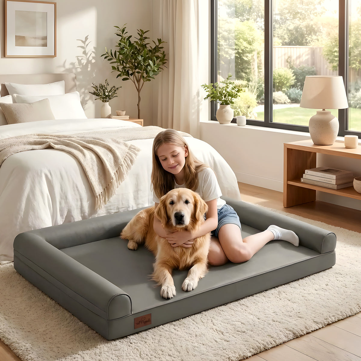 Canapé-lit orthopédique XXL en cuir vegan pour chien