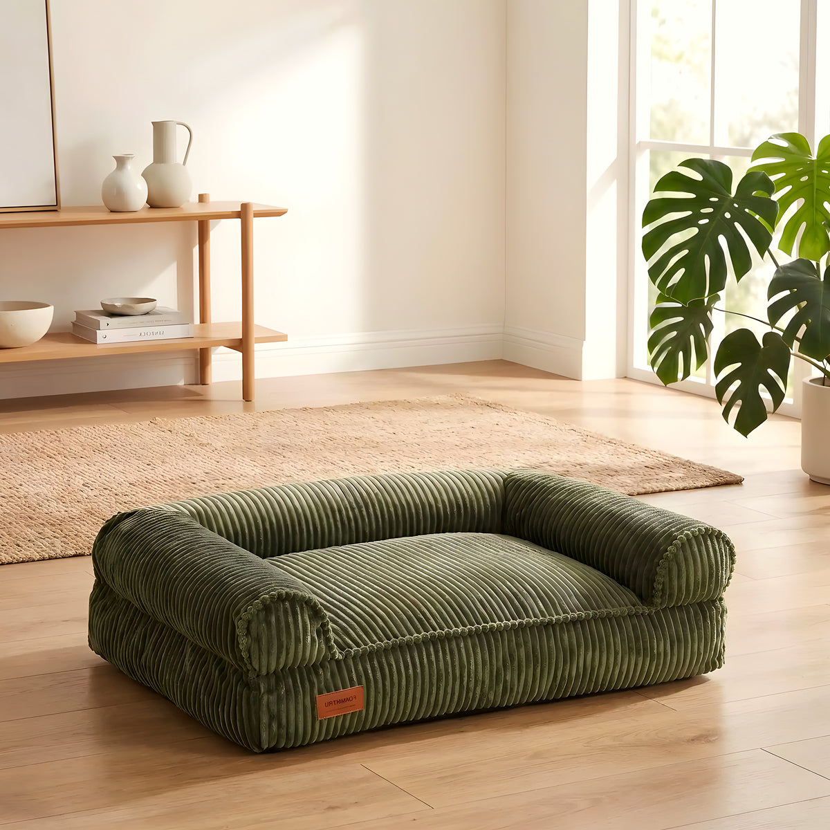 Canapé-lit vert olive en velours pour chien