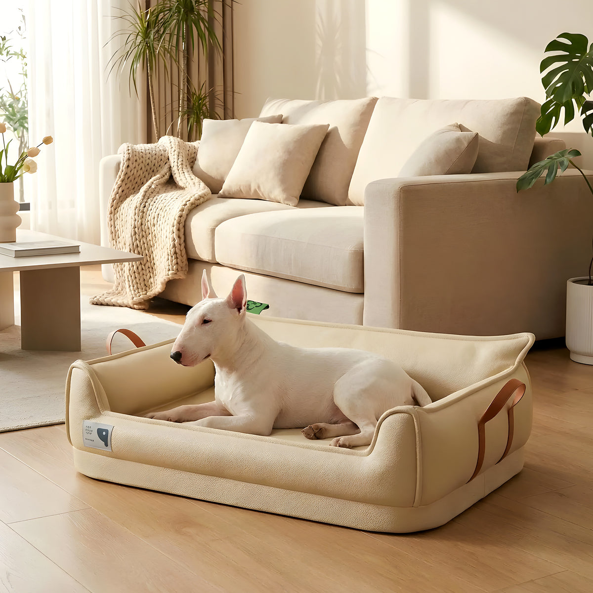 Canapé orthopédique imperméable avec poignées pour chien