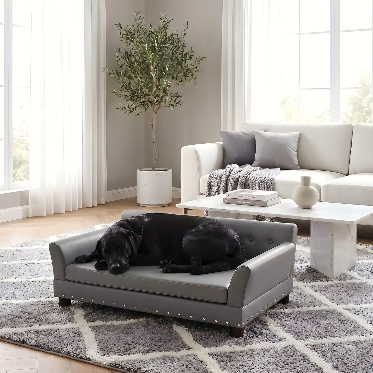 Canapé orthopédique XL en cuir vegan pour chien