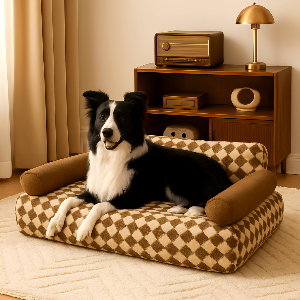 Canapé rétro en velours vert ou marron pour chien
