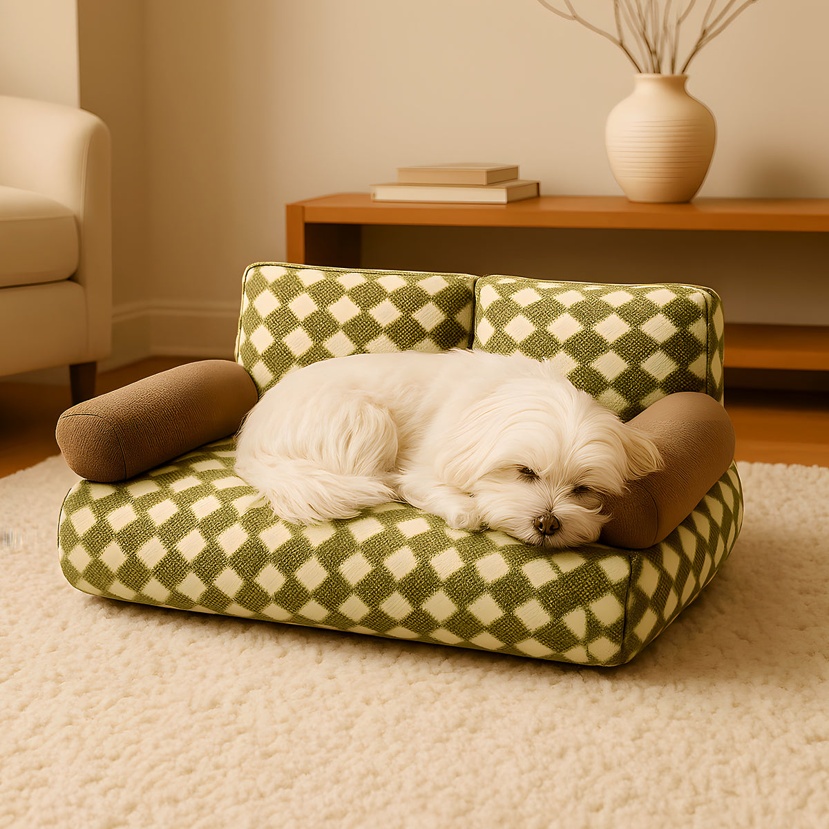 Canapé rétro en velours vert ou marron pour chien