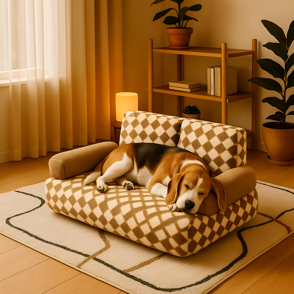 Canapé rétro en velours vert ou marron pour chien
