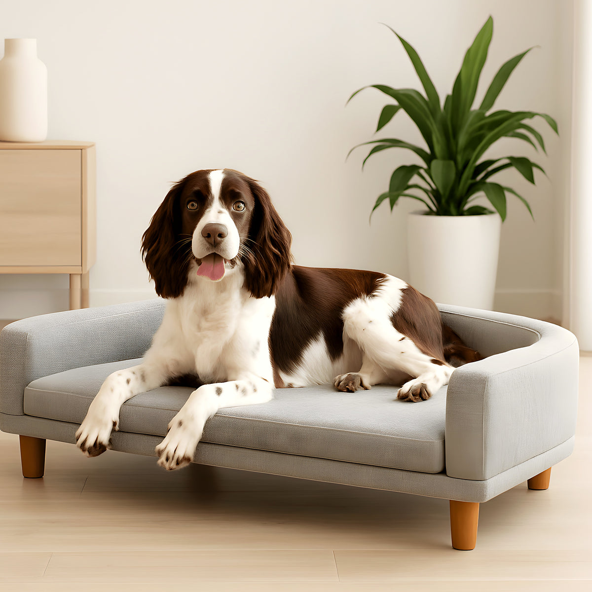 Canapé sur pieds en pin avec grande assise pour chien