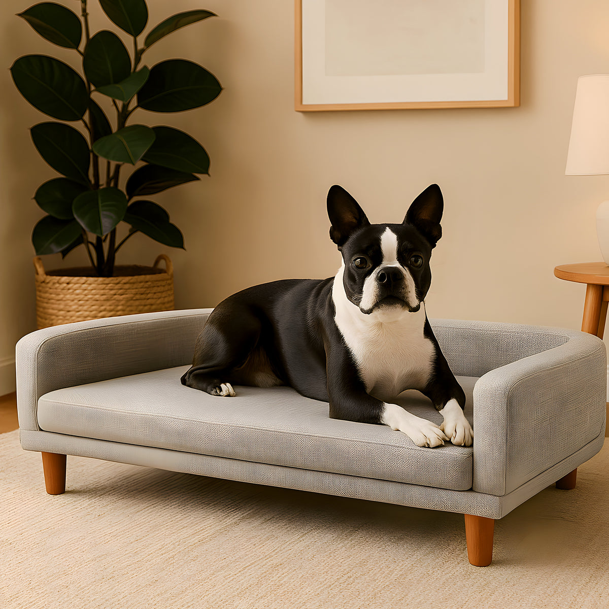 Canapé sur pieds en pin avec grande assise pour chien