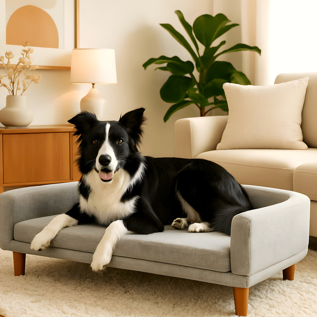 Canapé sur pieds en pin avec grande assise pour chien