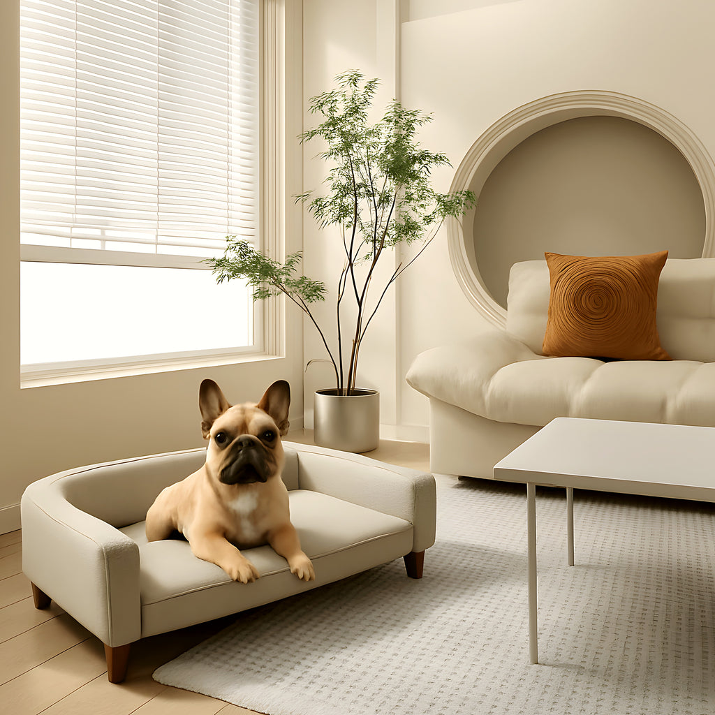 Canapé sur pieds en pin avec grande assise pour chien