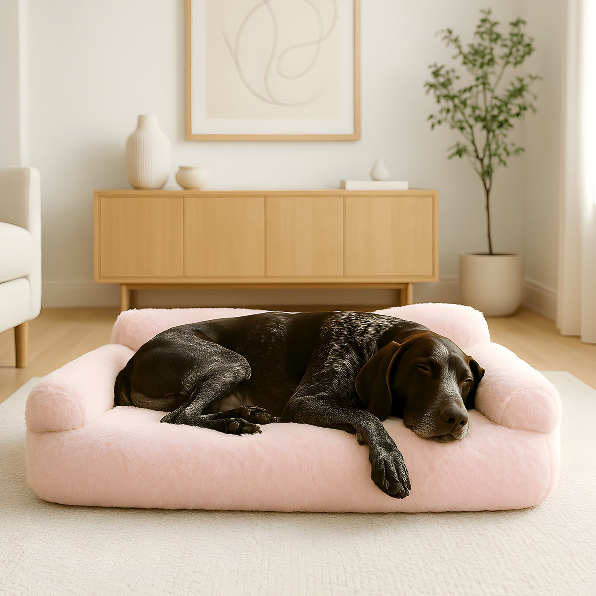 Canapé surélevé en velours blanc ou rose pour chien