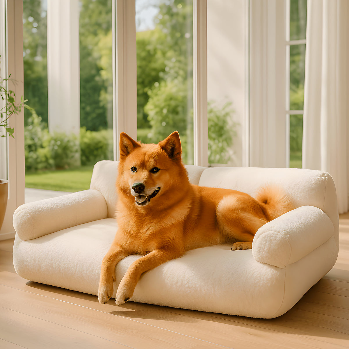 Canapé surélevé en velours blanc ou rose pour chien