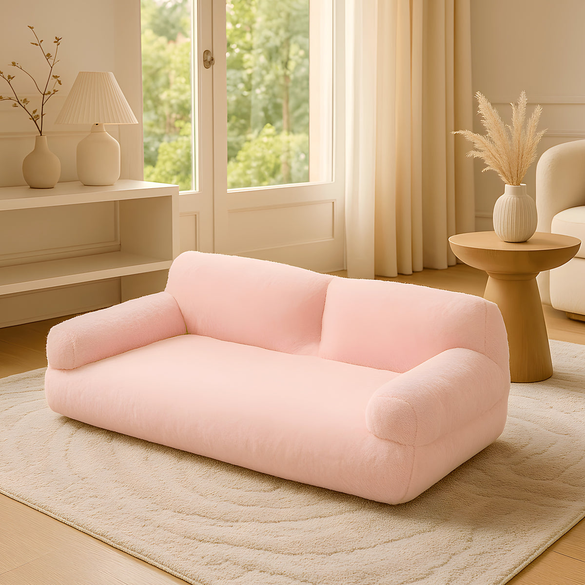 Canapé surélevé en velours blanc ou rose pour chien