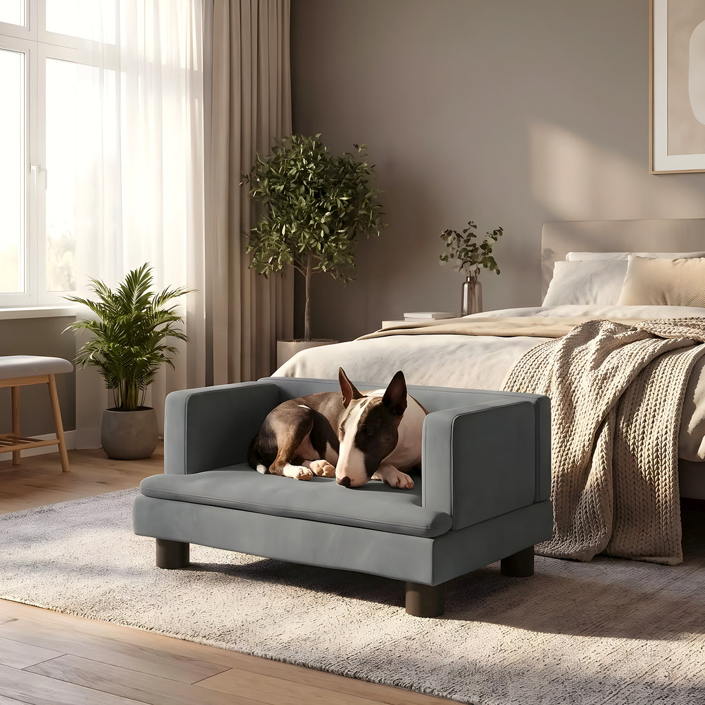 Canapé surélevé en velours pour petit chien