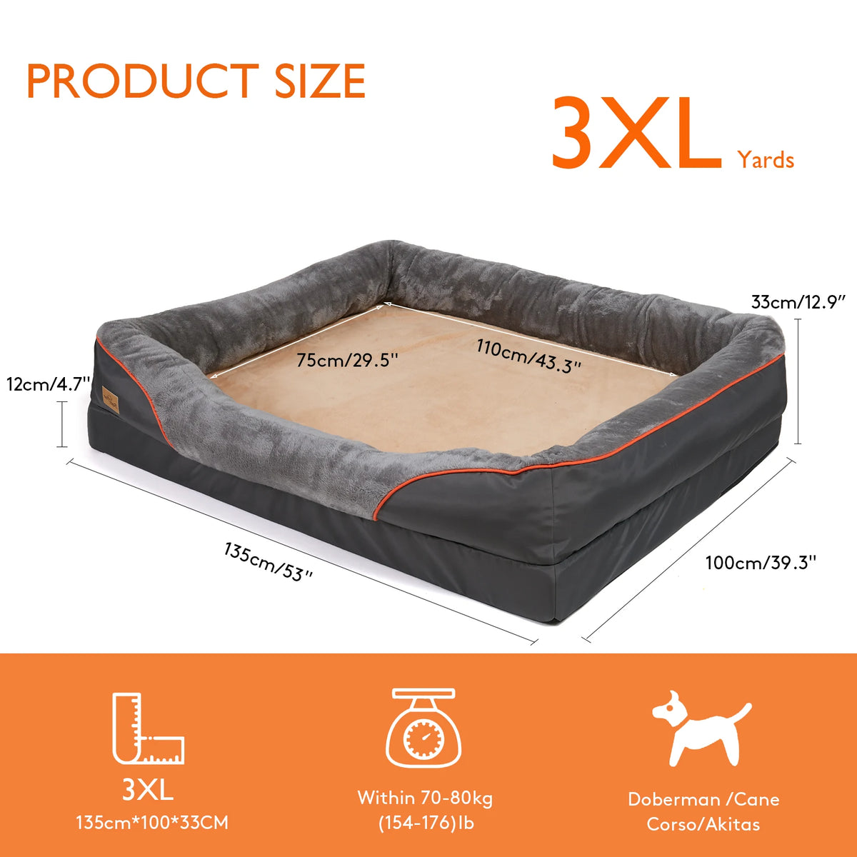 Grand Lit Pour Chien, Doux, Confortable, Anti-Allergie, Polaire Chaude, Housse Amovible Et Lavable, Lit Pour Animaux De Compagnie, Étanche