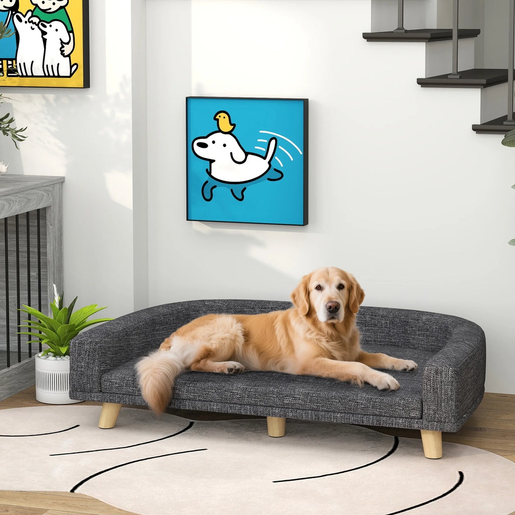 Canapé Chien Grand Lit Surélevé Pour Chien Coussin Lavable Cadre En Bois Tissu Polyester 98 X 67 X 25 Cm Gris Foncé