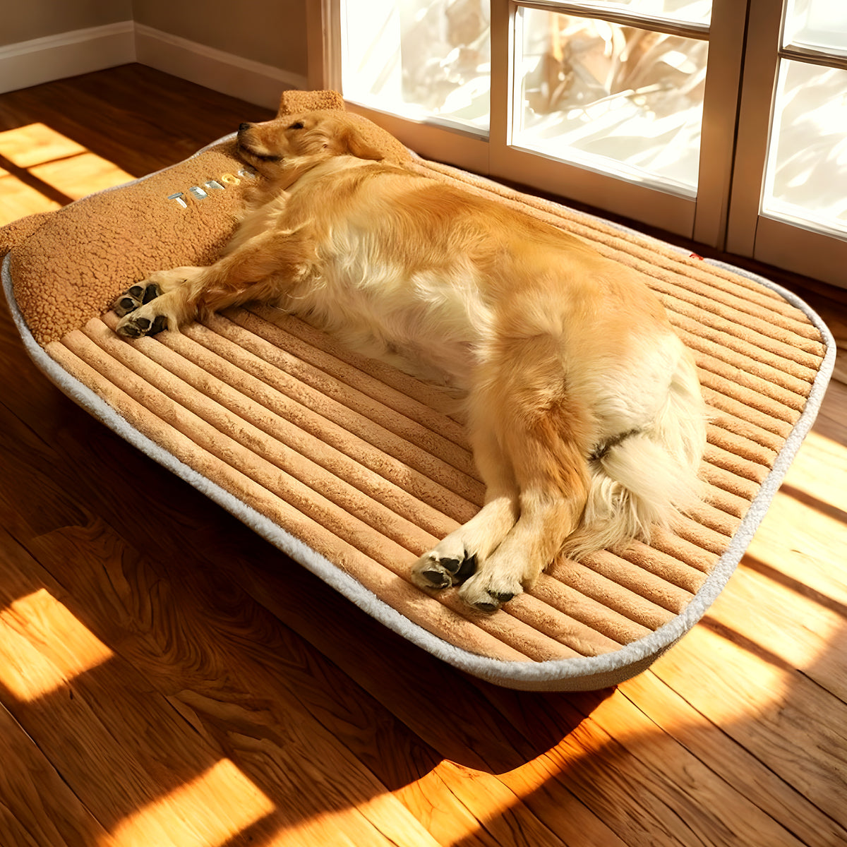 Coussin à traversin marron en velours pour chien, 4 tailles