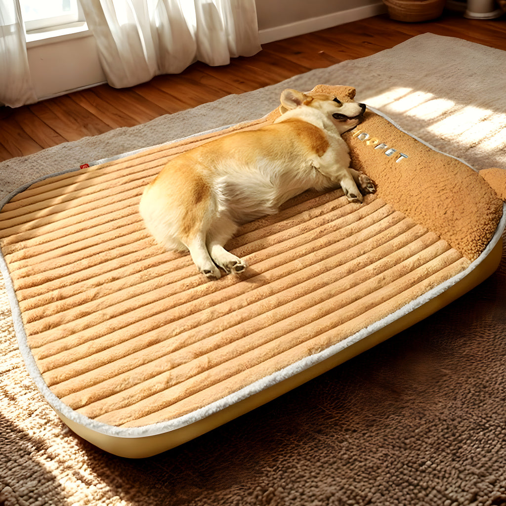 Coussin à traversin marron en velours pour chien, 4 tailles