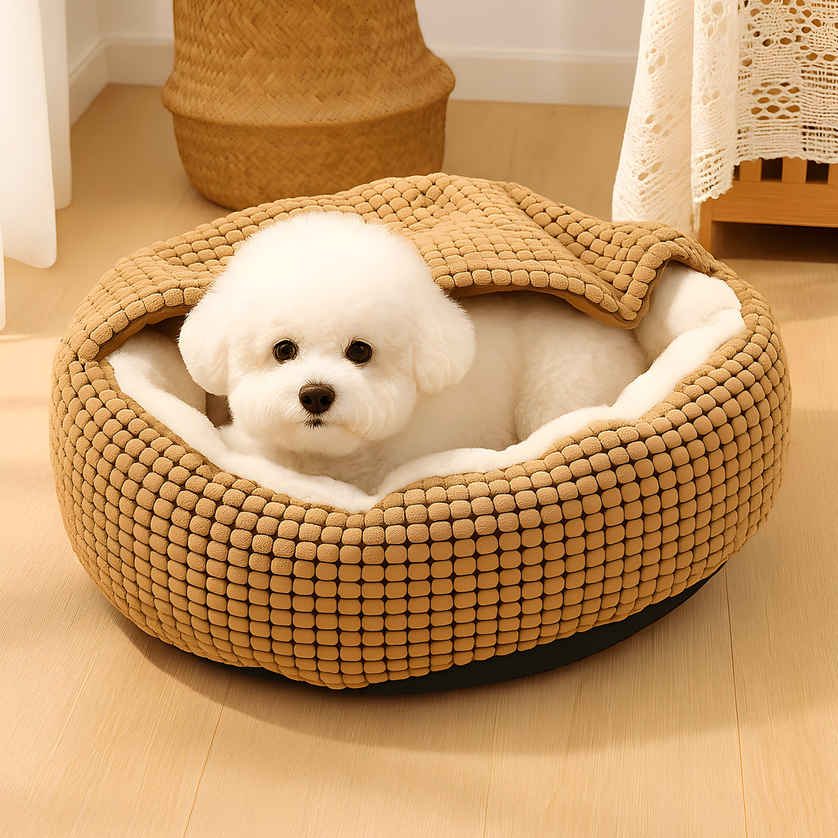 Coussin anti-stress 2-en-1 avec capuche pour chien