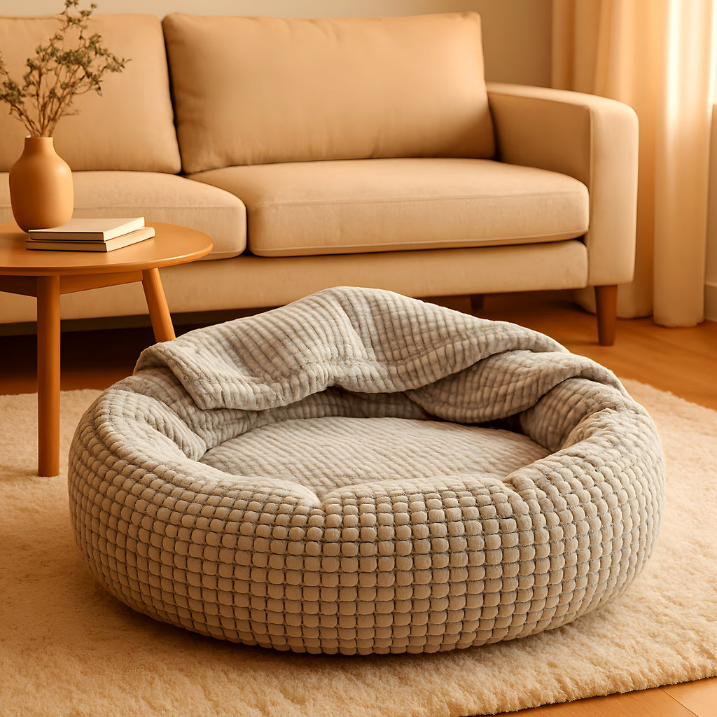 Coussin anti-stress 2-en-1 avec capuche pour chien