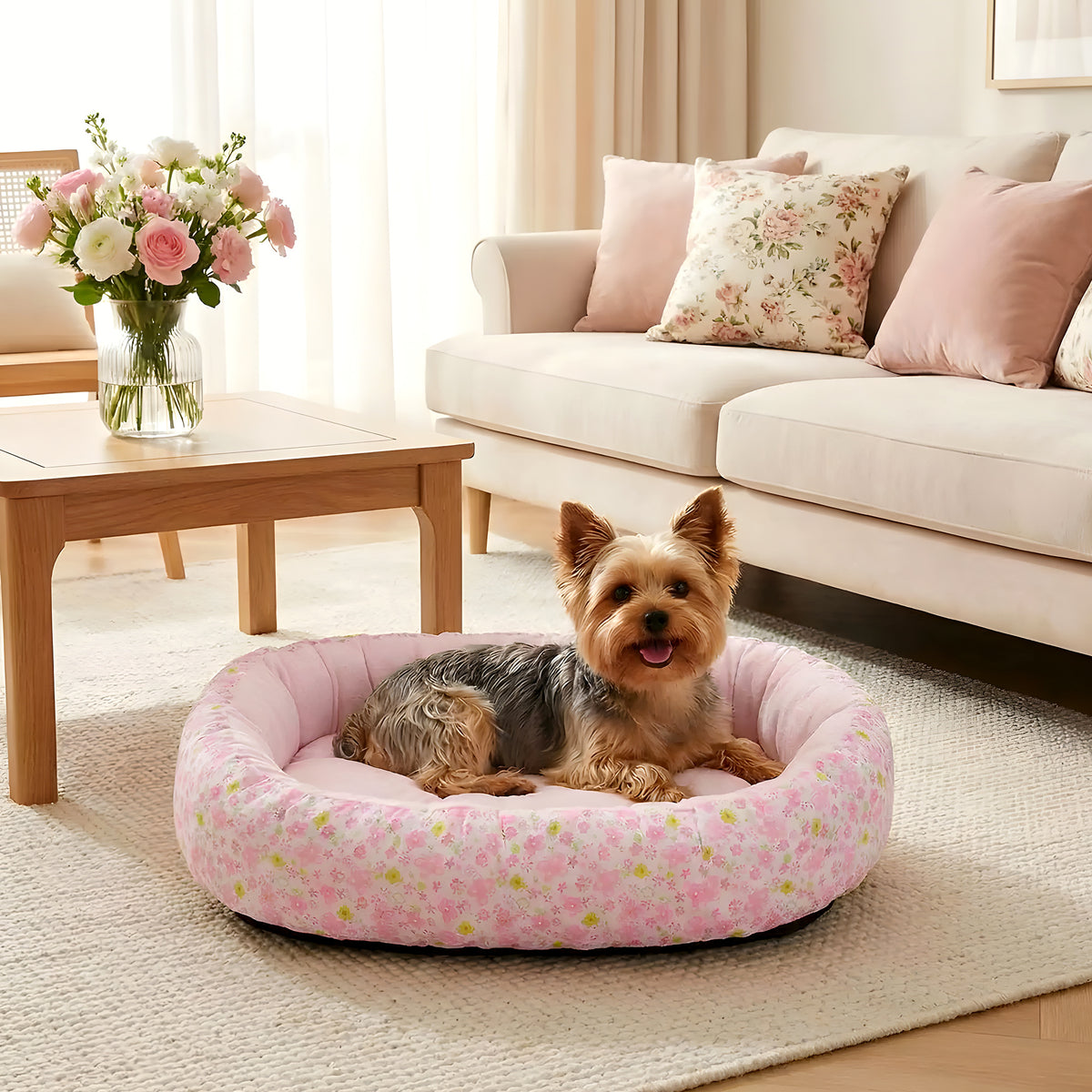 Coussin anti-stress fleuri pour chien, 4 couleurs