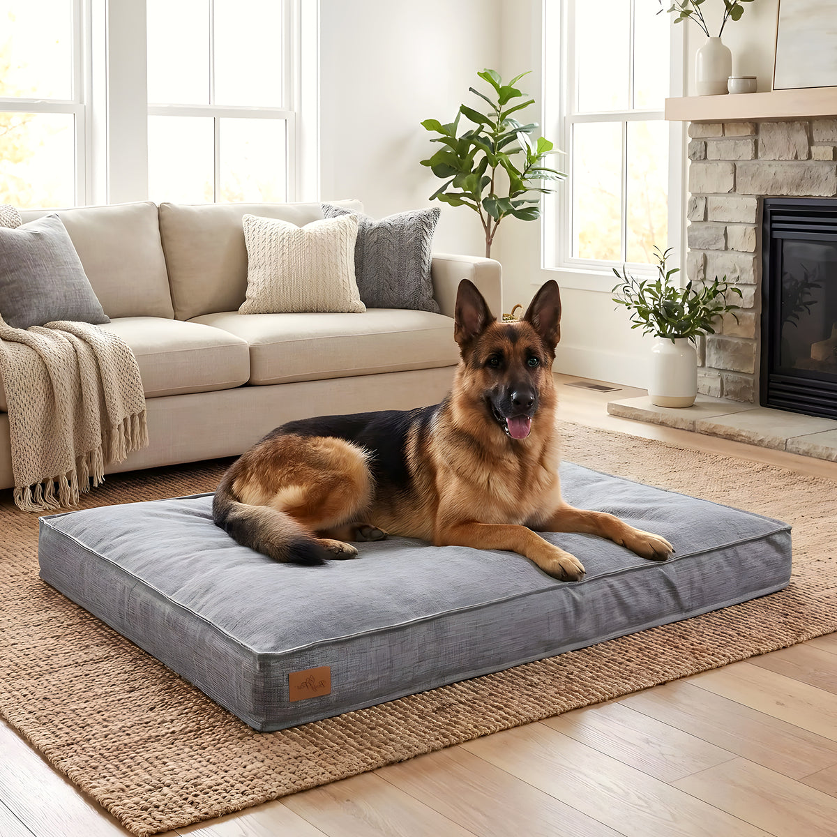 Coussin en lin déhoussable et imperméable pour chien
