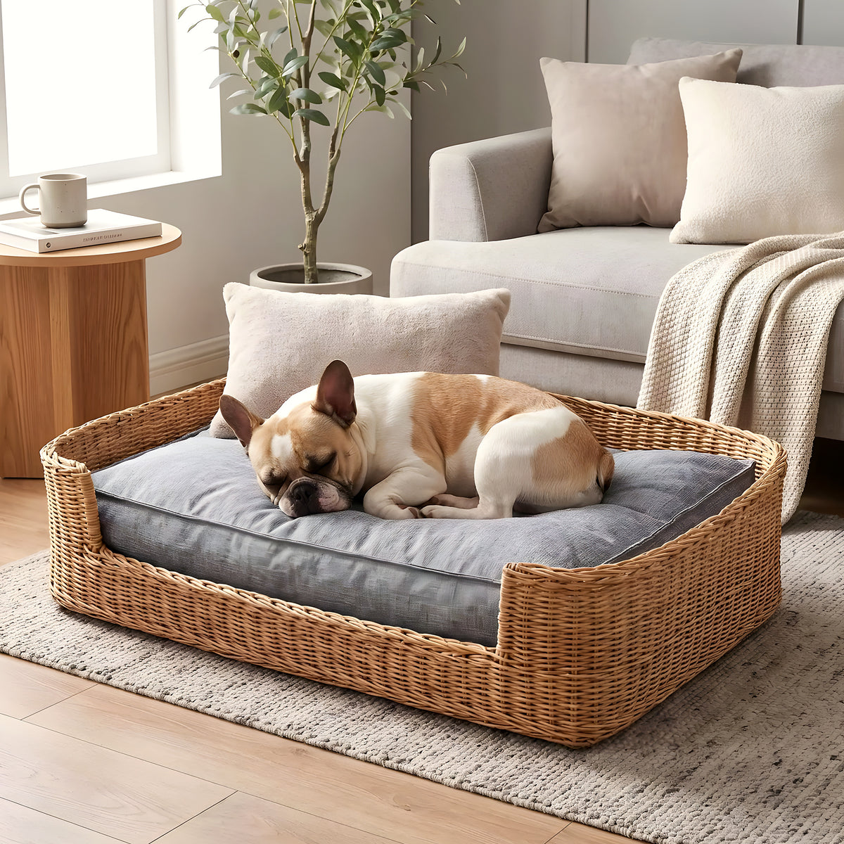 Coussin en lin déhoussable et imperméable pour chien
